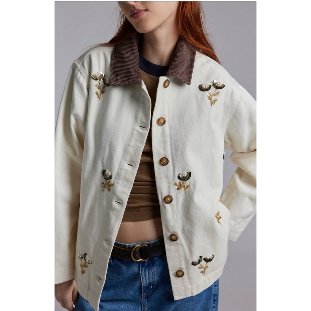 NWT Urban Outfitters BDG Townes Beaded Floral Embroidered Canvas Barn Jacket​​ - Picture 7 of 8